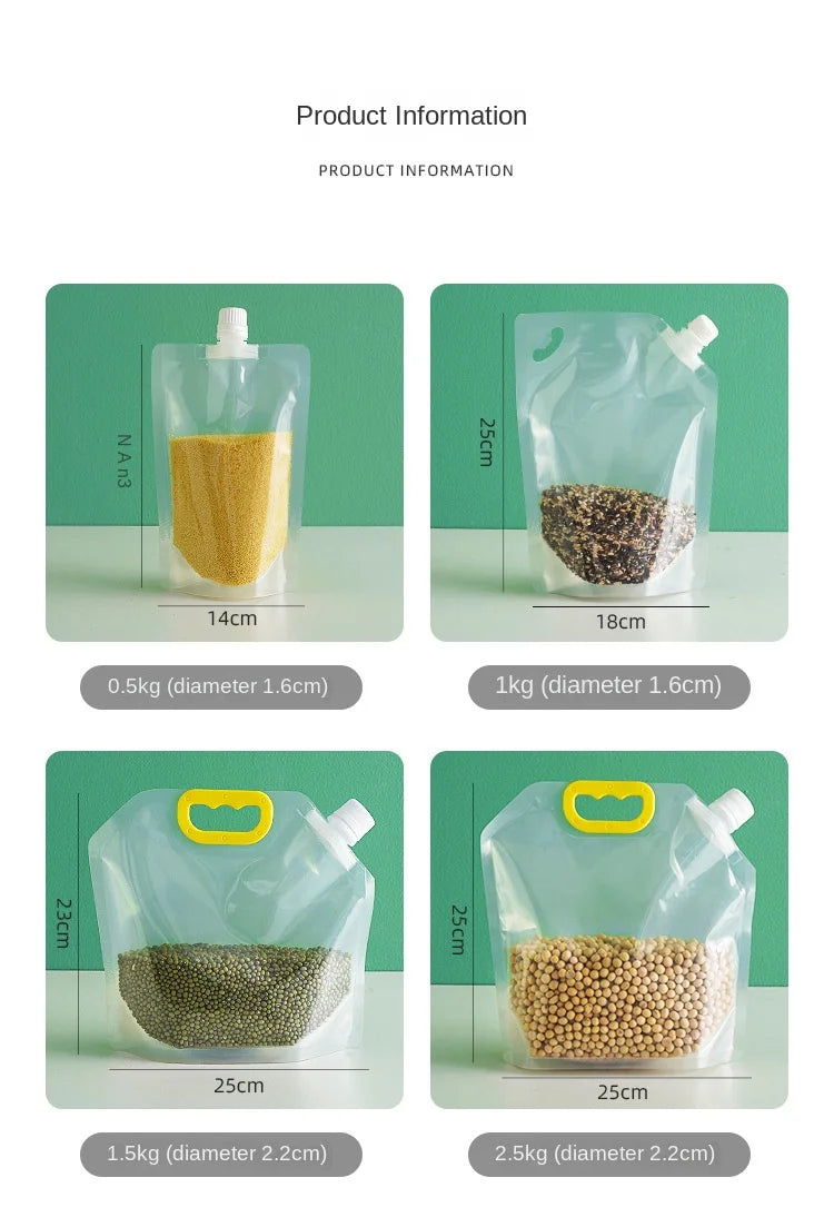 4Pcs Sealed Bags Set Grain Sugar Storage Pouch Kitchen Airtight Containers Bags Food Grade Large Diameter Sealed Pouch Household