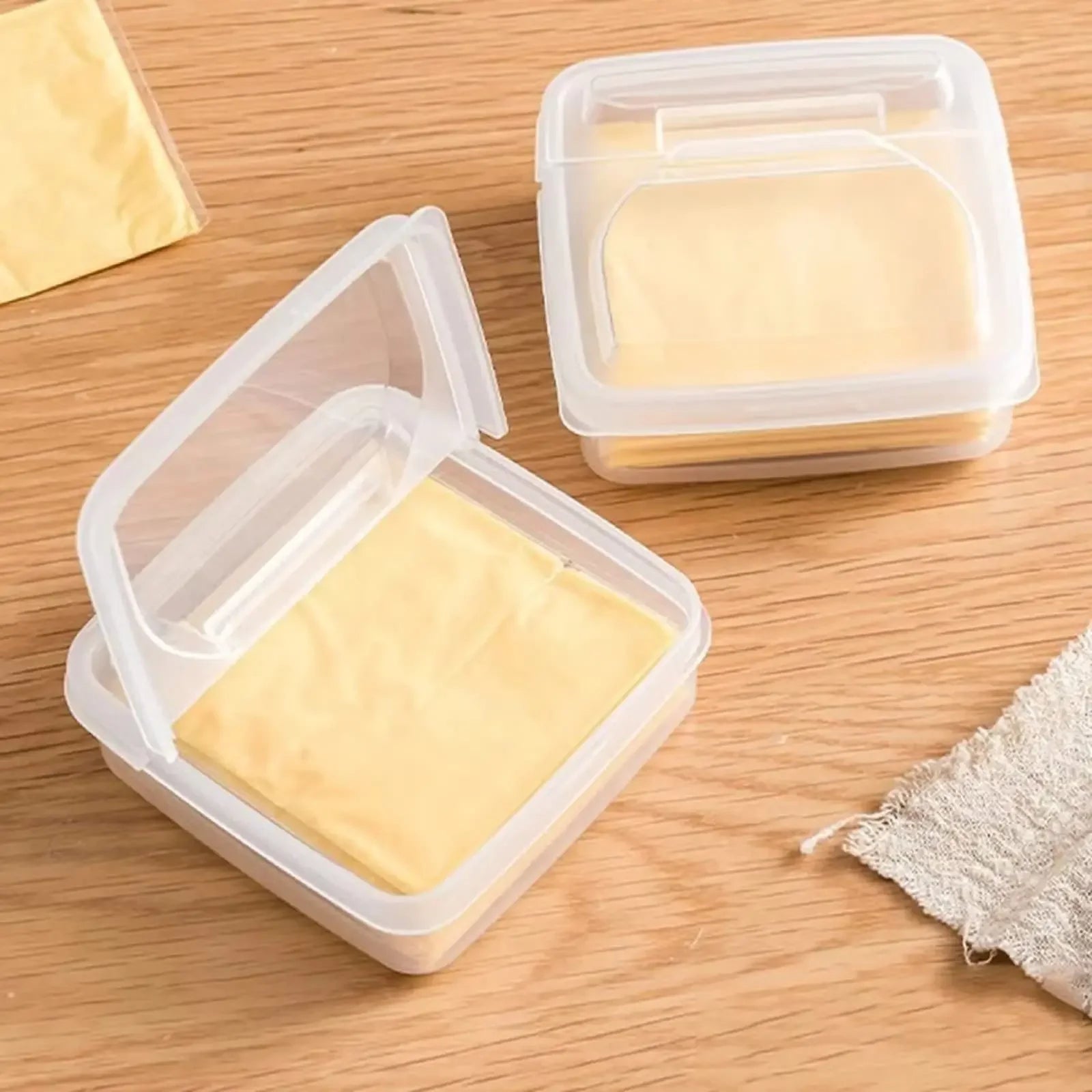 2PC Sliced Cheese Container for Fridge, Clear Plastic Butter Block Cheese Slice Storage Box with Flip Lid for Refrigerator Food