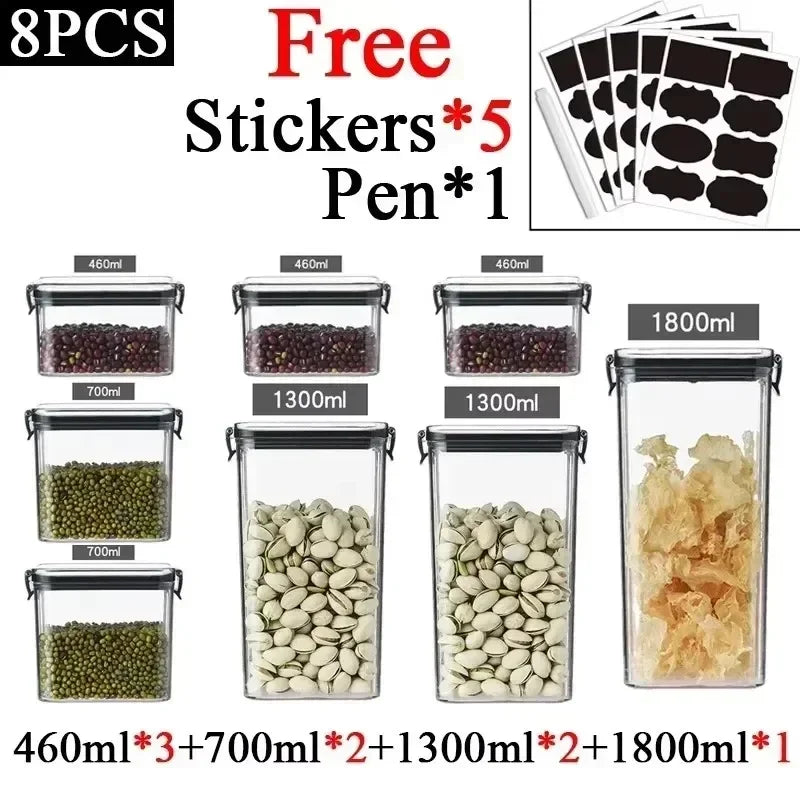 460-1800ml Sets Kitchen Stackable Sealed Jar Plastic Food Storage Box Multigrain Tank Bottle Dried Fruit Tea Storage Containers