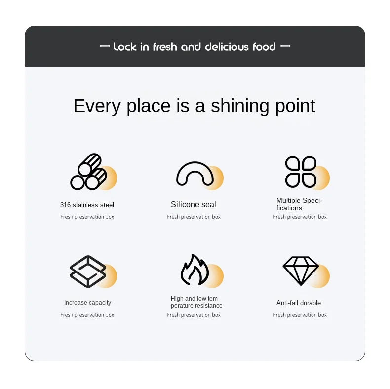 316 Stainless Steel Crisper, Lunch Box, Sealed Leak-proof Bento Box, Refrigerator Freezer Storage Box, Camping Lunch Box