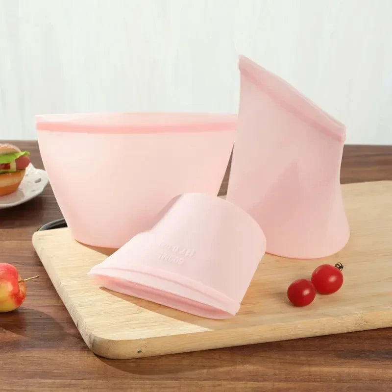 3PCS Silicone Food Storage Bag Reusable Stand Up Zip Leakproof Containers Fresh Wrap Ziplock