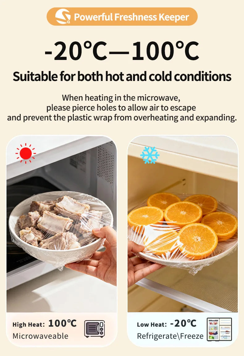 Disposable PE Cling Film With Perforated Cutting Line Extra Thick Strong Clingy Plastic Food Wrap For Refrigerator Fresh Keeping