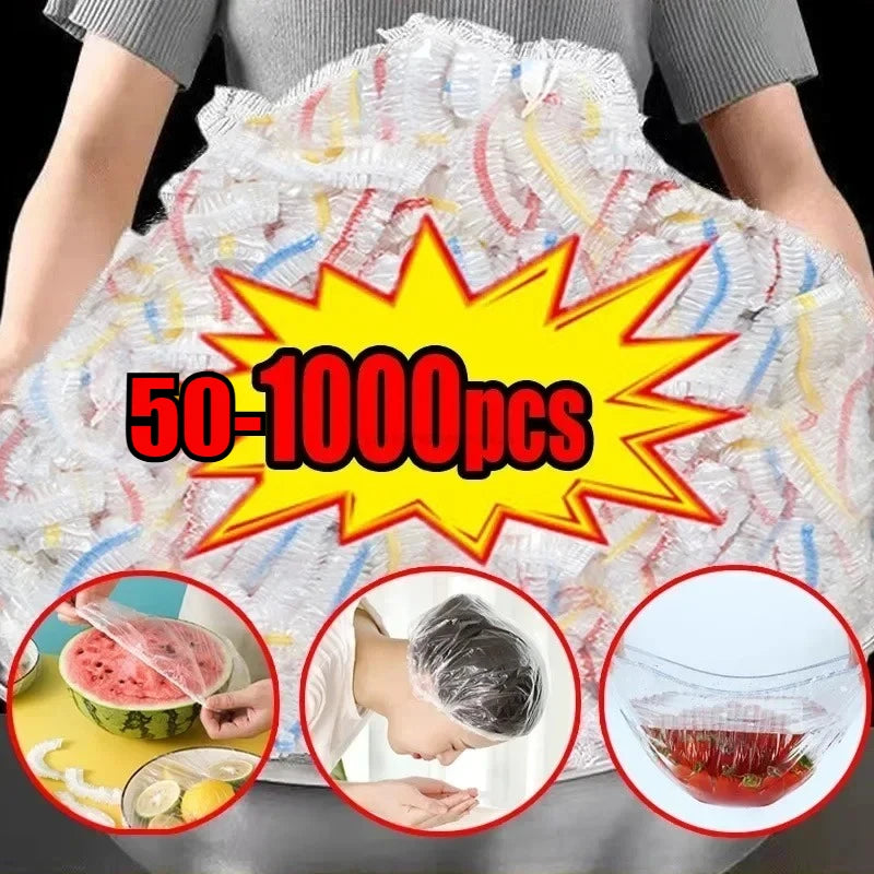 50-1000PCS Disposable Food Cover Wrap Food Grade Fruit Vegetable Storage Bag Elastic Plastic Bag Kitchen Fresh Keeping Bag