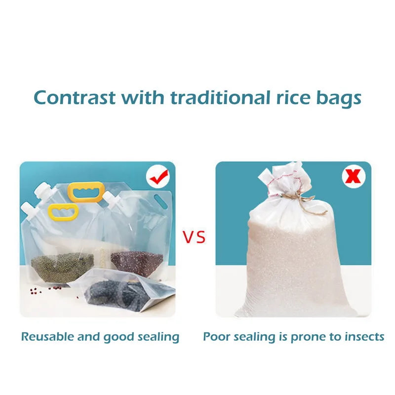 5Pcs Grains Sealed Bag Cereal Containers Moisture-Proof And Insect-Proof Transparent Food Grade Storage Bag Kitchen Organizer