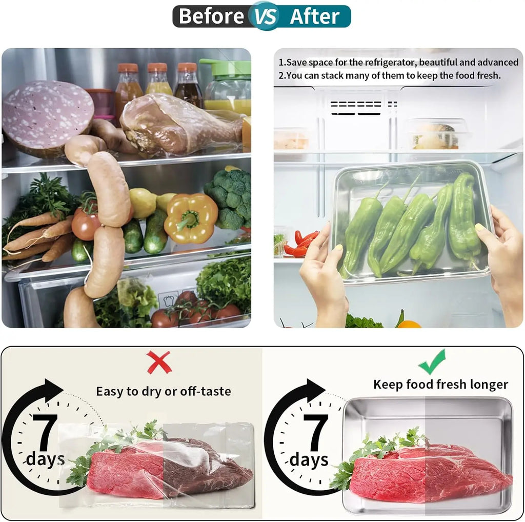 Stainless Steel Food Container with Cover Small Thicken Fresh-keep Food Fruit Lid Sealed Storage Box  Kitchen Fridge Organizer