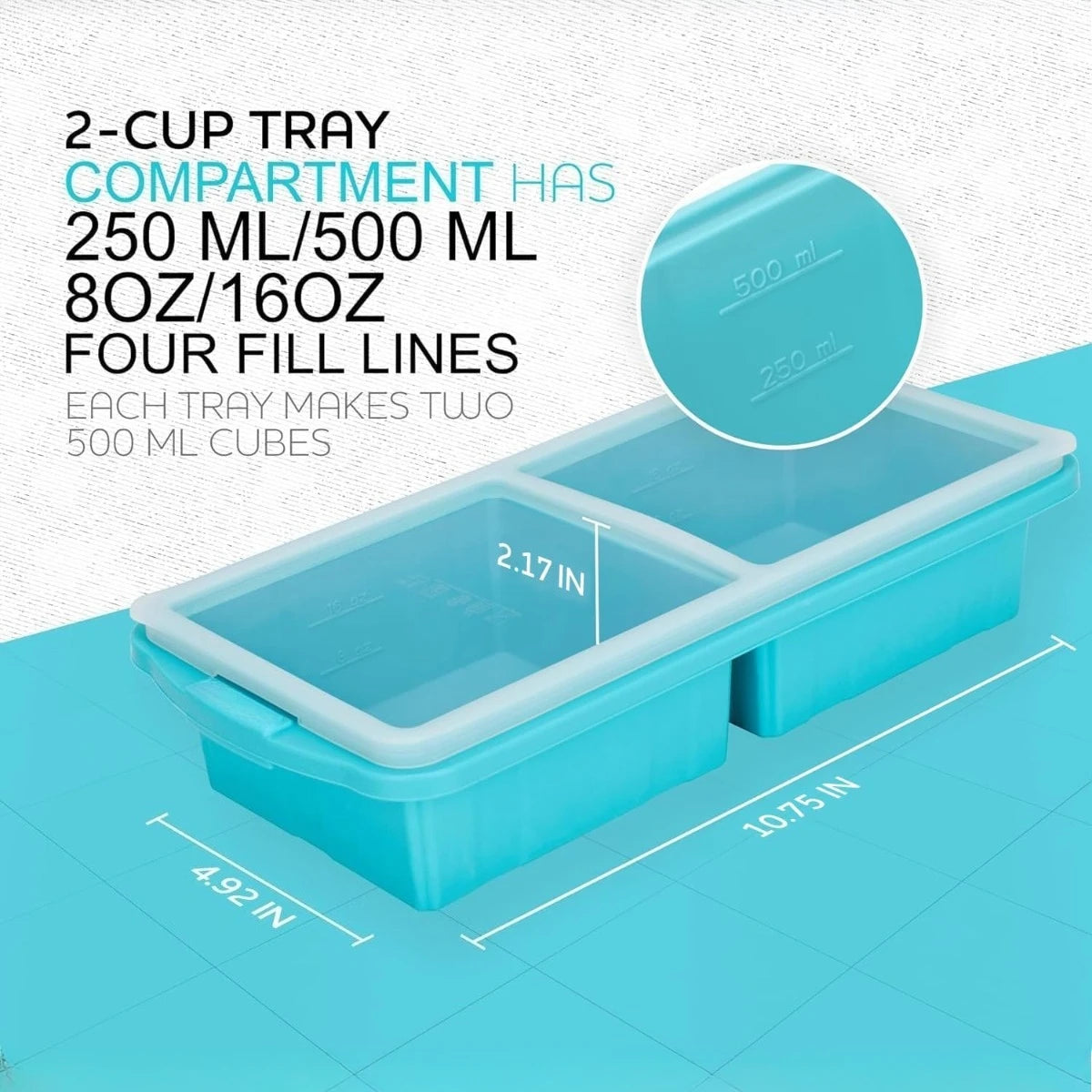 Silicone Freezer Tray With Lid-Soup Freezer Container molds-Extra Large Ice Cube Tray For freezing soup sauces Dishwasher-Safe