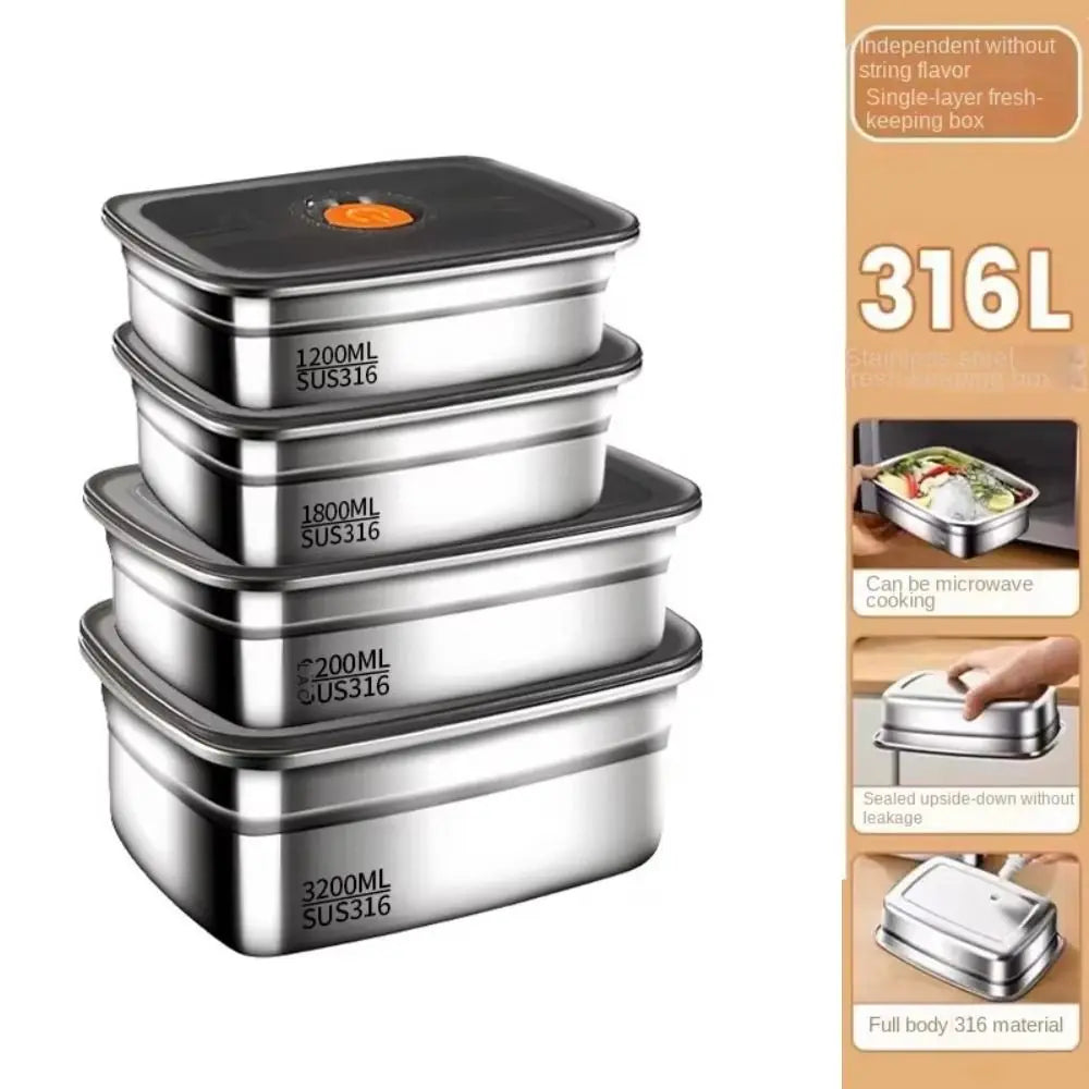 Stainless Steel Camping Lunch Box Sealed Leak-proof Bento Box Microwave Suitable Large Capacity Refrigerator Freezer Storage Box