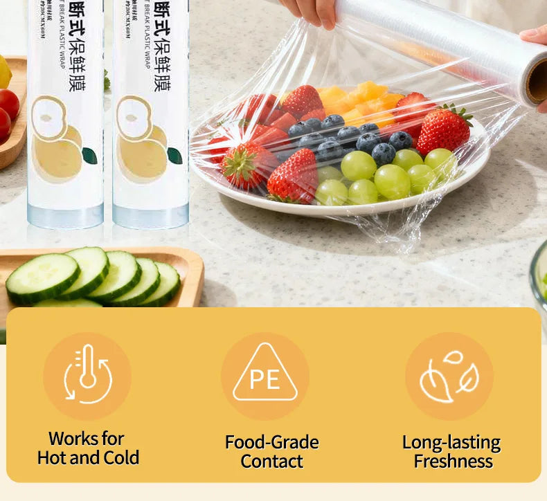 Disposable PE Cling Film With Perforated Cutting Line Extra Thick Strong Clingy Plastic Food Wrap For Refrigerator Fresh Keeping