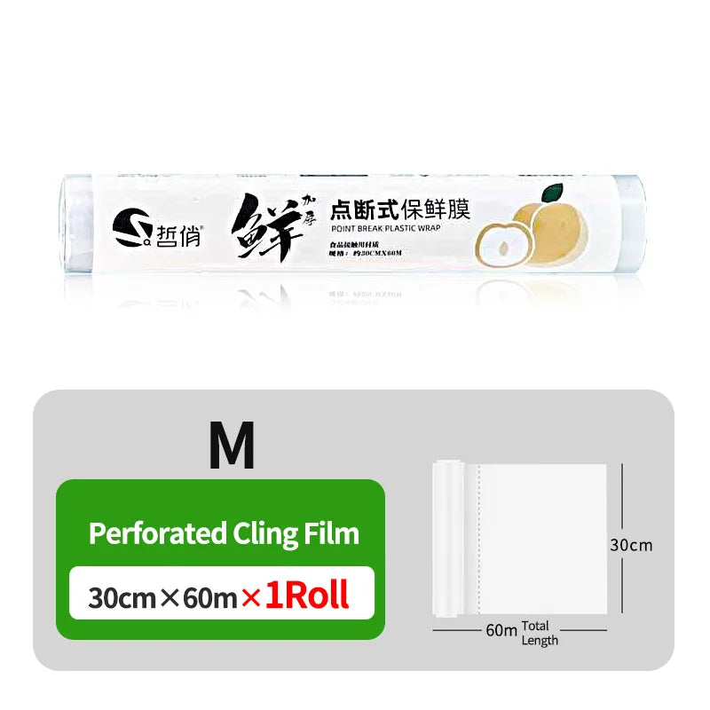 Disposable PE Cling Film With Perforated Cutting Line Extra Thick Strong Clingy Plastic Food Wrap For Refrigerator Fresh Keeping