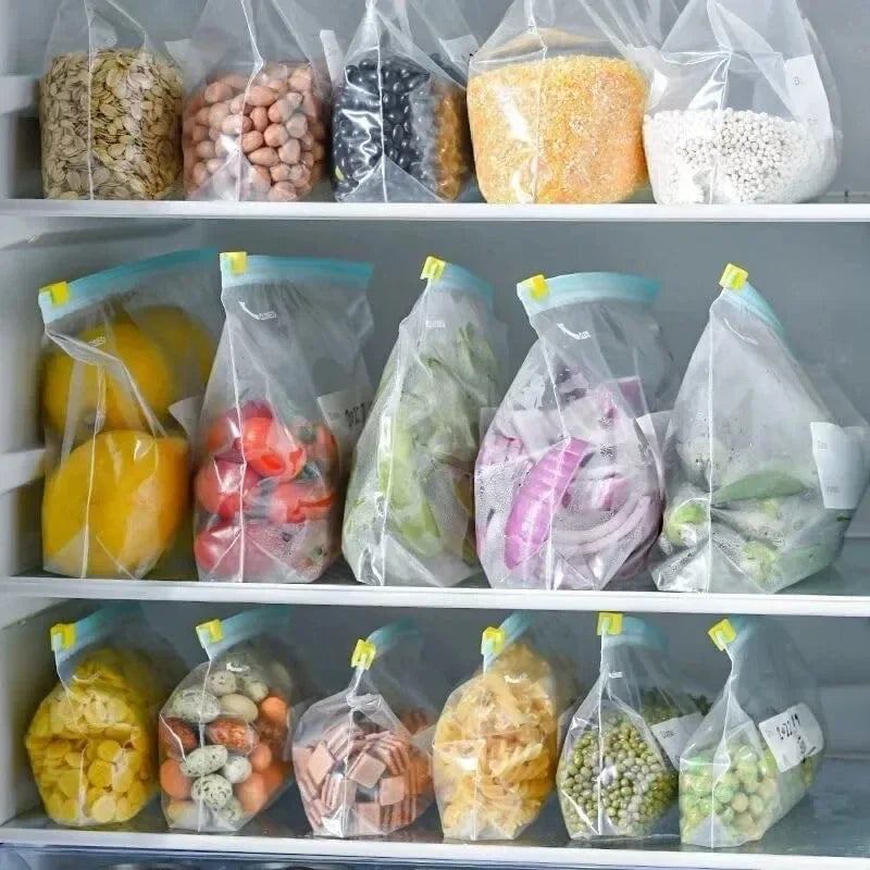 3 Sizes Reusable Food Storage Bags Kitchen Refrigerator Fruit Vegetable Meat Sealed Zip Bag Household Plastic Sealing Containers