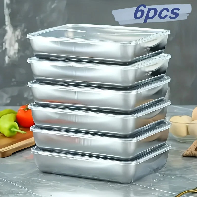 6pcs Stainless Steel Food Storage Container Large Capacity Suitable for Vegetables Fruits Fresh Meat and Various Foods