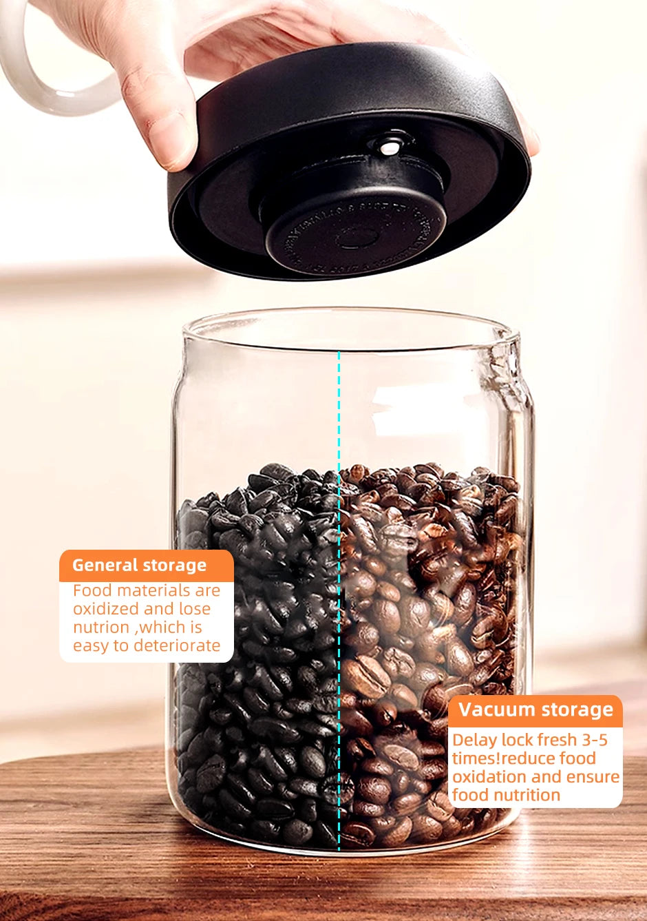 Vacuum Sealed Jar Coffee Bean Storage Bottle Kitchen Food Grain Tea Glass Jar Fresh Storage Jar Kitchen Accessories