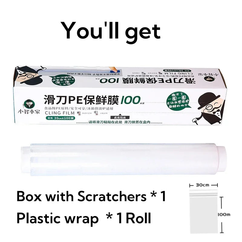 Microwavable Cling Film Wrap, Clear Plastic, Food Packing, Kitchen Storage Wrapping Film, Keeping Food Fres, 30cm * 100m