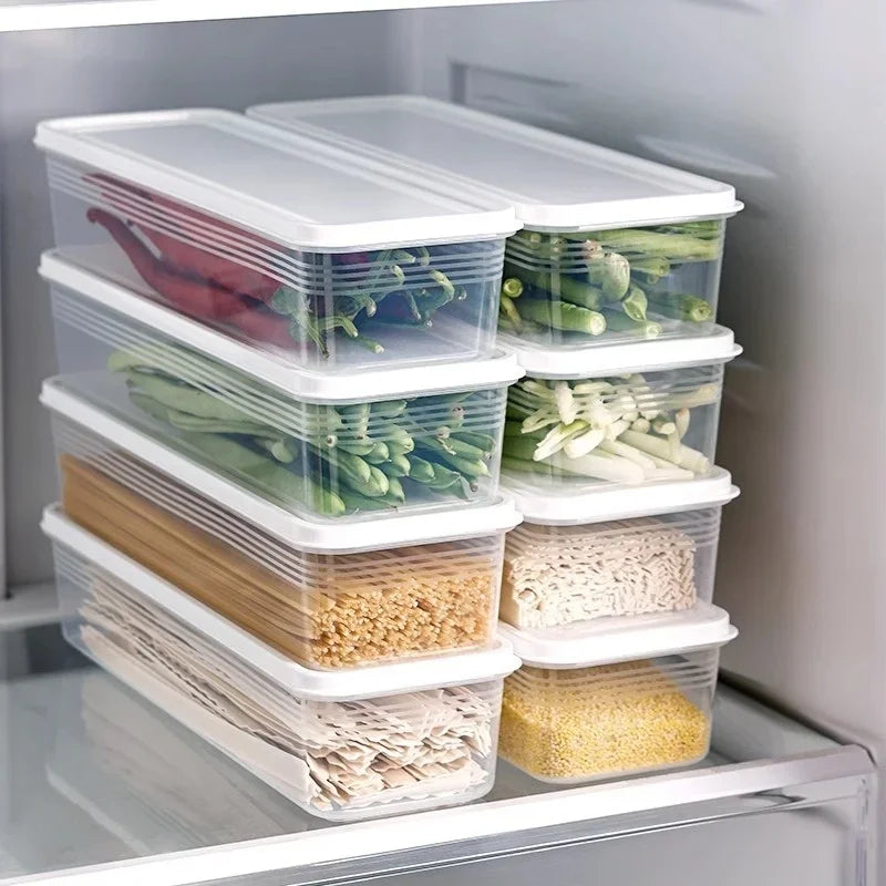 1 Pcs Long Rectangular Food Storage Containers, Plastic Reusable Refrigerator Organizer Boxes Kitchen Accessories
