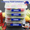 Reusable Takeaway Food Containers Plastic Rectangular 500ml 650ml 750ml 1000ml disposable containers, clear reusable lunch box