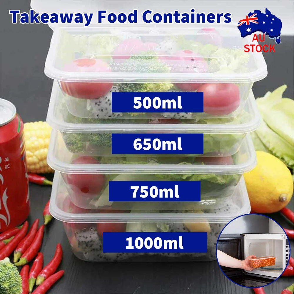Reusable Takeaway Food Containers Plastic Rectangular 500ml 650ml 750ml 1000ml disposable containers, clear reusable lunch box