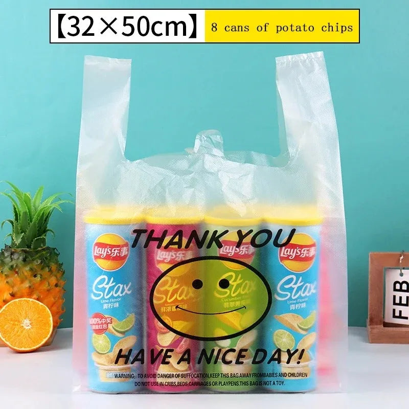 50Pcs Plastic Bag 3 Sizes Food Storage Bags with Handle supermarket Grocery Shopping Useful Shopping Bag Kitchen Storage Basket