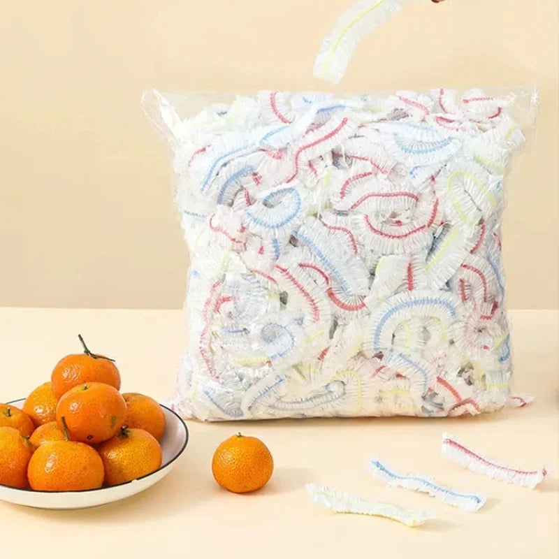 Colorful Disposable Food Cover Dust Food Grade Fresh Lids Elastic Plastic Wrap Shower Cap Fruit Food Cover Fresh Keeping Bag