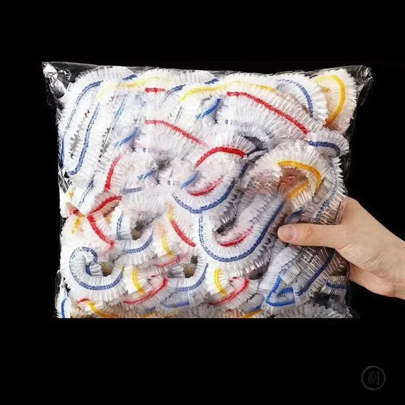 Colorful Disposable Food Cover Dust Food Grade Fresh Lids Elastic Plastic Wrap Shower Cap Fruit Food Cover Fresh Keeping Bag