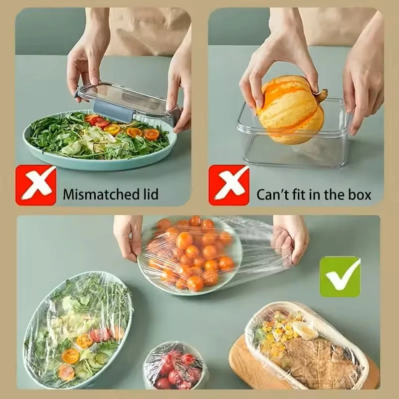 Disposable Food Cover Saran Wrap Food Grade Fruit Vegetable Storage Bag Elastic Plastic Bag Kitchen Fresh Keeping Bag