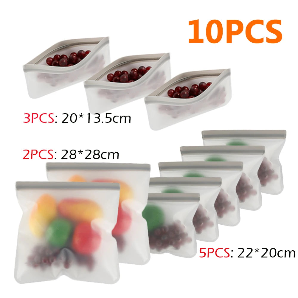 10Pcs Silicone Food Storage Bag Leakproof Reusable Stand Up Zip Shut Bag Cup Fresh Bag Food Storage Bag Fresh Wrap