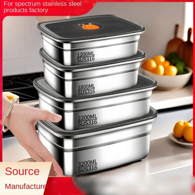 316 Stainless Steel Crisper, Lunch Box, Sealed Leak-proof Bento Box, Refrigerator Freezer Storage Box, Camping Lunch Box