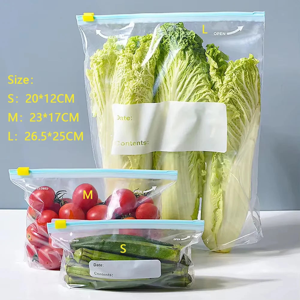 10/15/20/45Pcs Reusable Zipper Fresh-keeping Bag Kitchen Thickened Sealed Bag Refrigerator Fruit Vegetable Leakproof Storage Bag