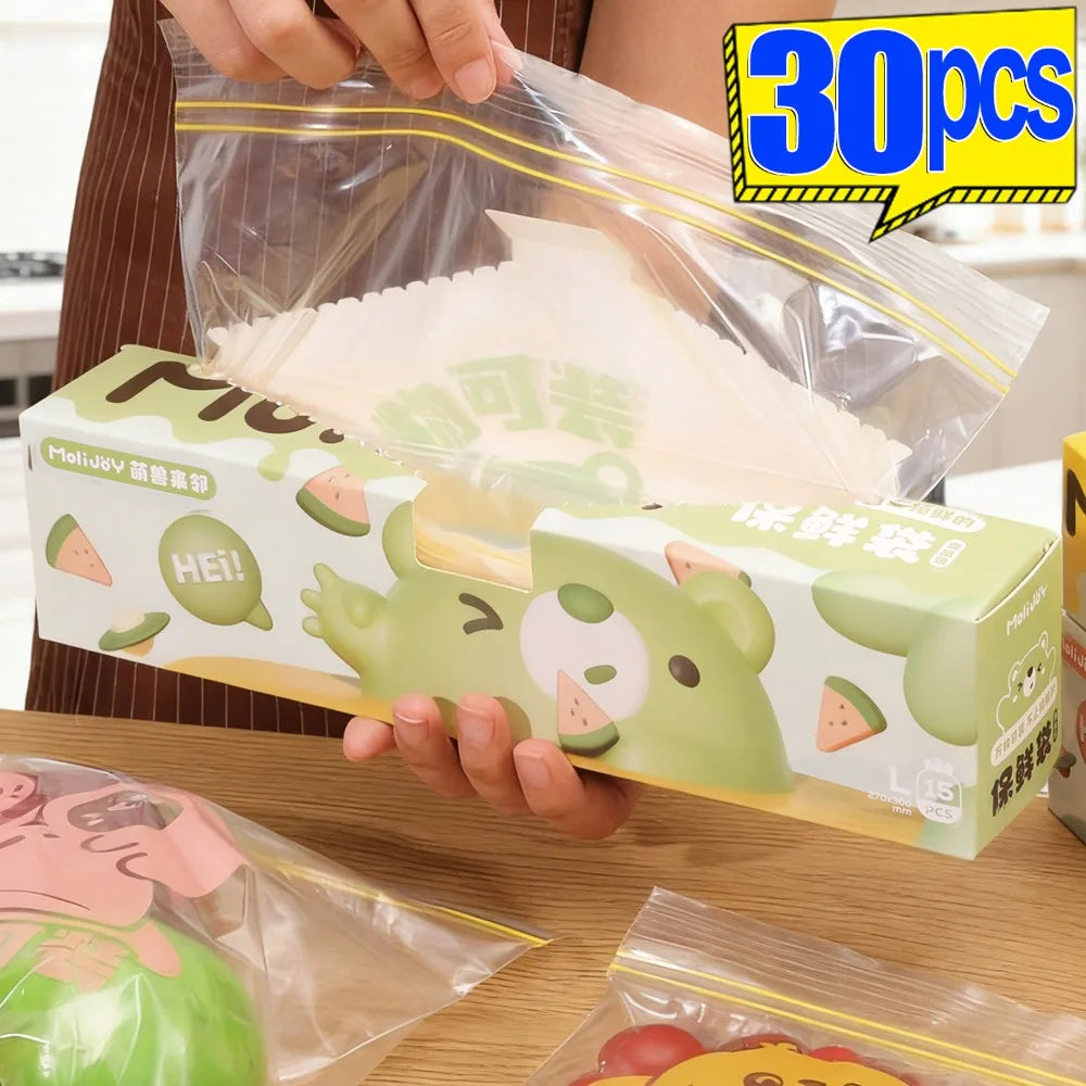 15/20/30PCS Fresh Keeping Bag for Vegetable Fruit Kitchen Food Freezing Preservation Sealed Bags with Zipper Home Storage Bags