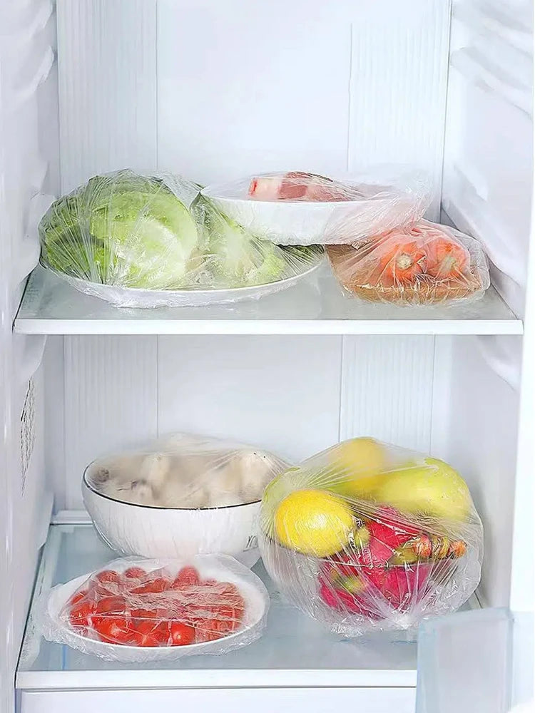 Plastic bags food cover plastic wrap food storage bags to cover food kitchen storage nylon food cover with rubber nylon bags