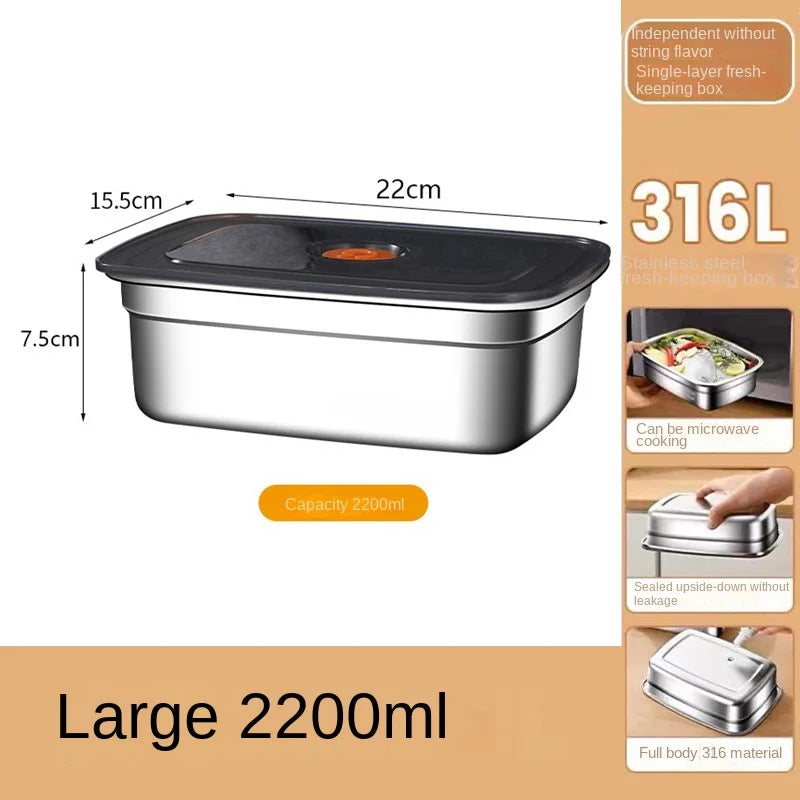 316 Stainless Steel Crisper, Lunch Box, Sealed Leak-proof Bento Box, Refrigerator Freezer Storage Box, Camping Lunch Box