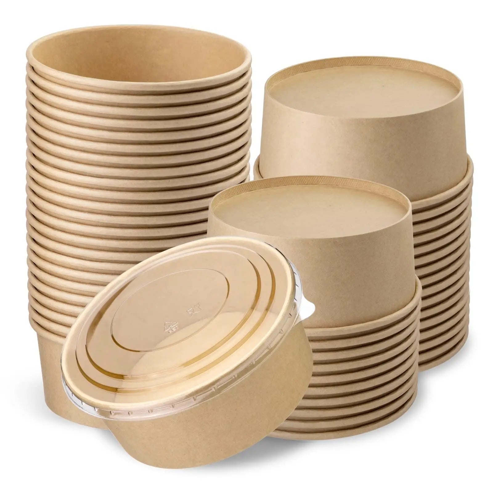 25pcs Disposable Paper Salad Bowls With Transparent Lids, Disposable Round Kraft Paper Food Containers, Party Bowls