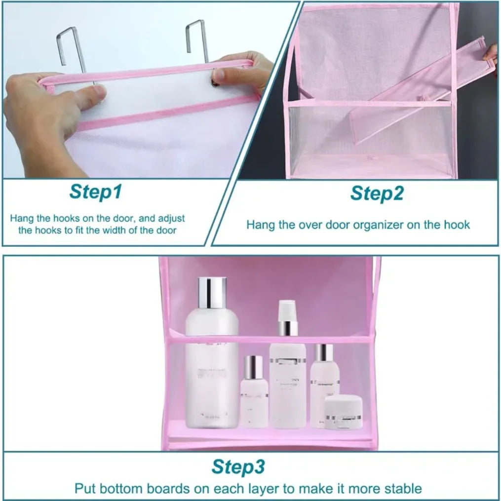 4 Layer Pink Storage Bag Foldable Hanging Organizers for Bathroom Behind The Door Snacks Toys Clothes Storage Holder Accessories