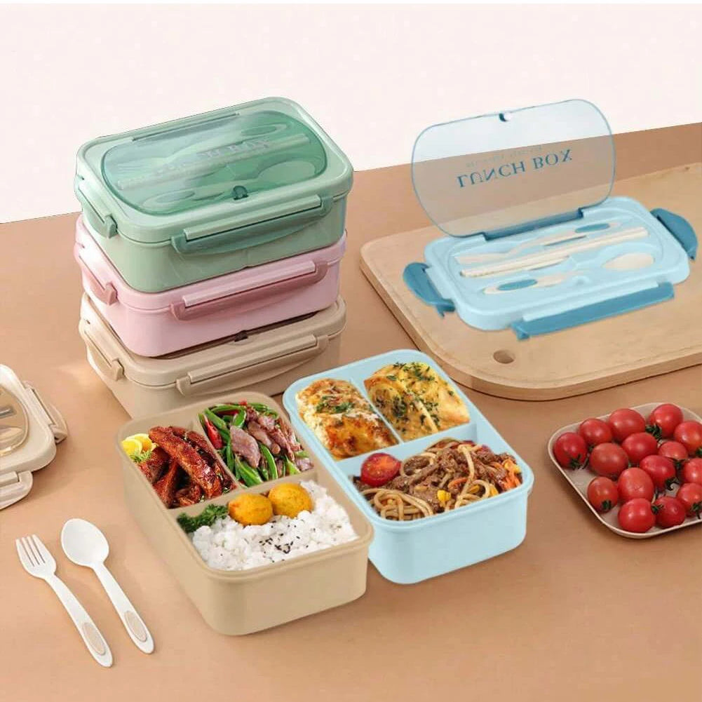 Compartment Lunch Box Portable Kids Students Office Bento Box With Fork and Spoon Microwave Food Storage Container for Picnic