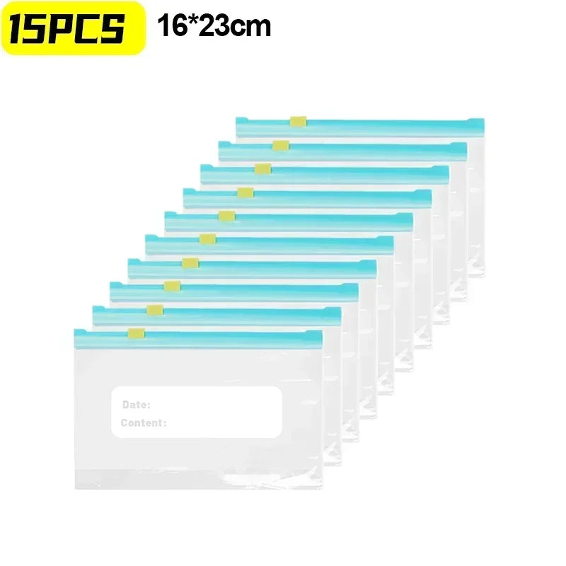 3 Sizes Reusable Food Storage Bags Kitchen Refrigerator Fruit Vegetable Meat Sealed Zip Bag Household Plastic Sealing Containers