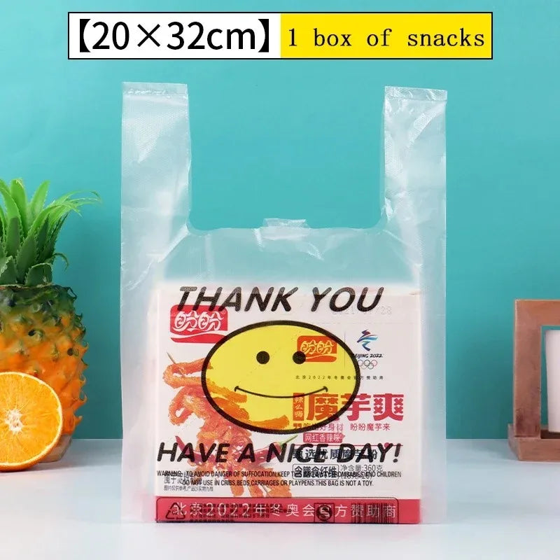 50 Pcs Plastic Bag 3 Sizes Food Storage Bags with Handle supermarket Grocery Shopping Useful Shopping Bag Kitchen Storage Basket