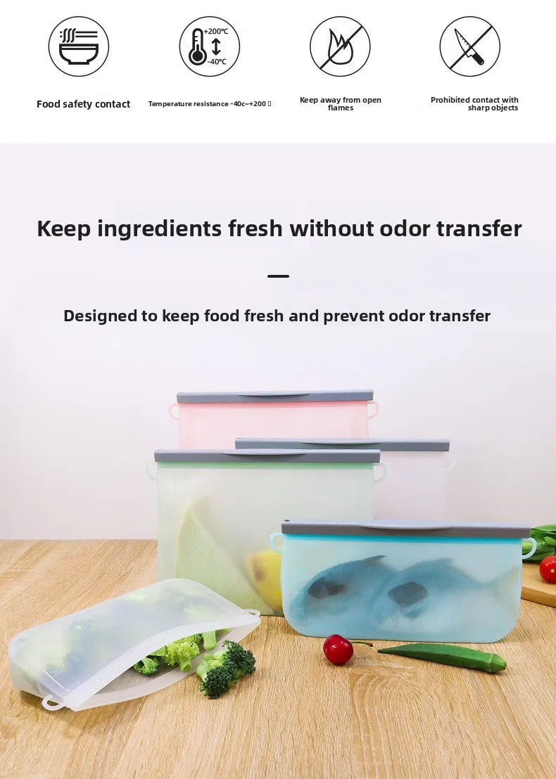 Reusable Silicone Food Storage Bags Thickened Airtight Seal Anti-Odor For Vegetable Fruit Snack Portable Storage Bags