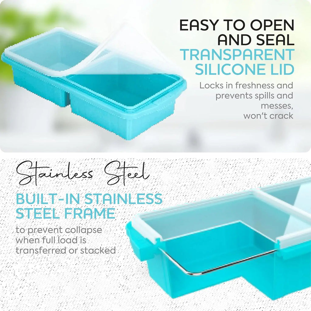 Silicone Freezer Tray With Lid-Soup Freezer Container molds-Extra Large Ice Cube Tray For freezing soup sauces Dishwasher-Safe