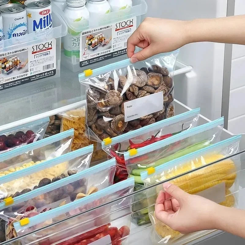 3 Sizes Reusable Food Storage Bags Kitchen Refrigerator Fruit Vegetable Meat Sealed Zip Bag Household Plastic Sealing Containers