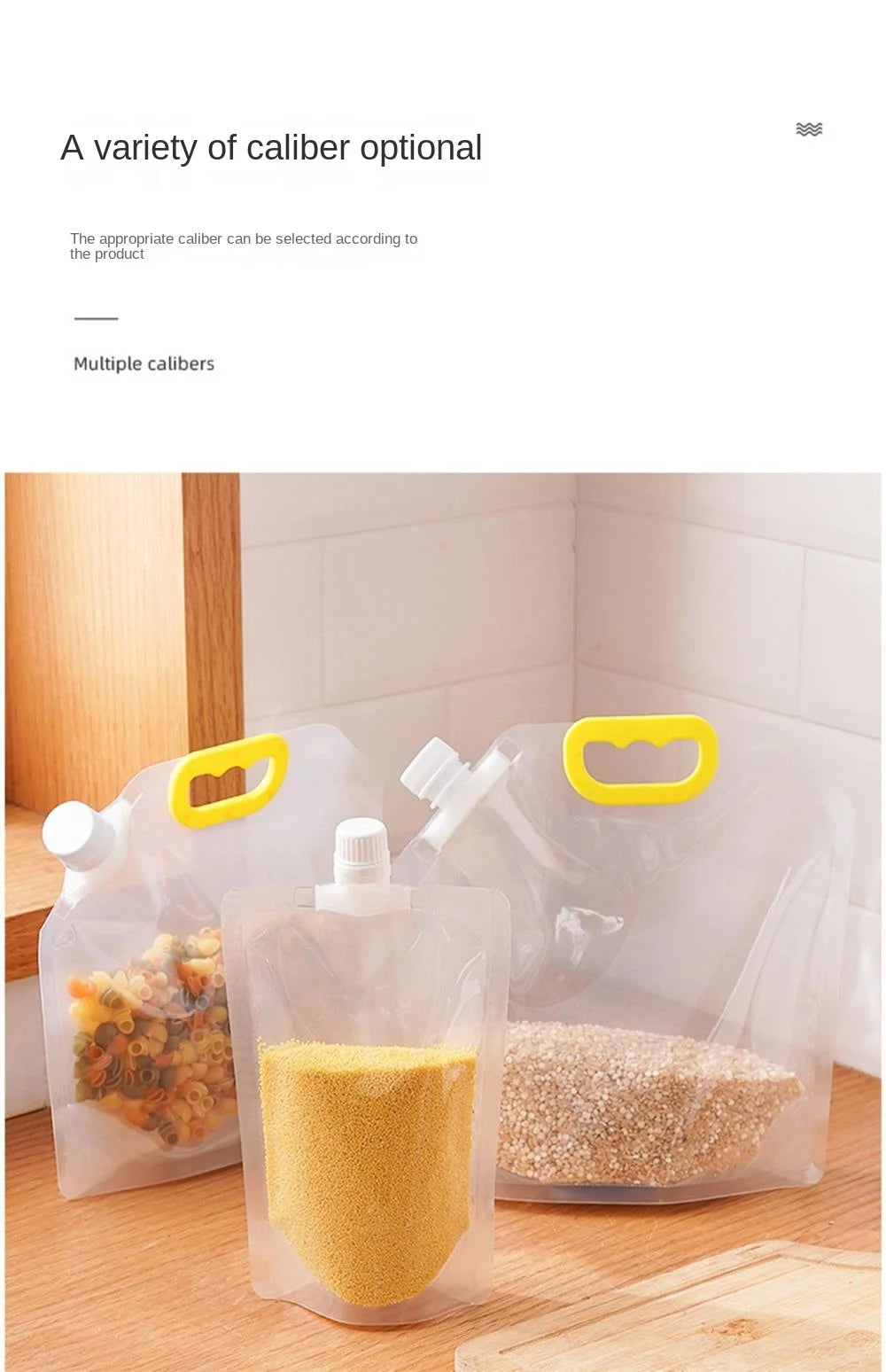 4Pcs Sealed Bags Set Grain Sugar Storage Pouch Kitchen Airtight Containers Bags Food Grade Large Diameter Sealed Pouch Household