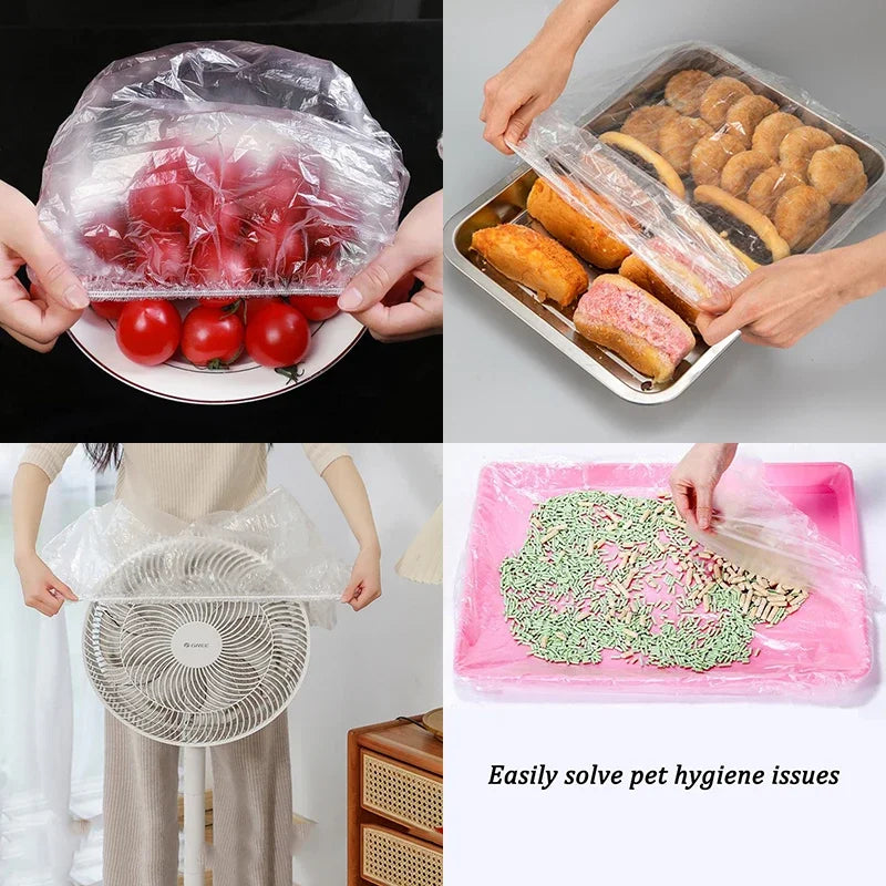 80/70/52/42cm Disposable Food Cover Wrap Food Grade Fruit Vegetable Storage Bag Elastic Plastic Bag Kitchen Fresh Keeping Bag