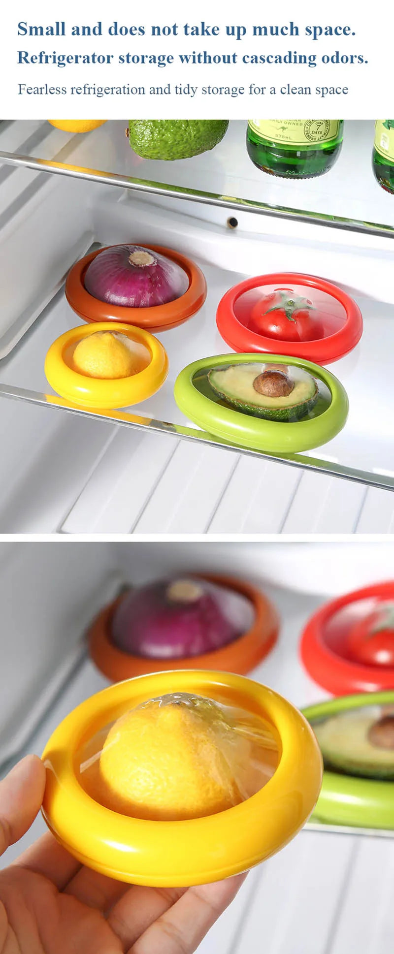 Fruit Vegetable Airtight Fresh Storage Box Lemon Tomato Avocado Preservation Seal Cover Transparent Reusable Kitchen Tools