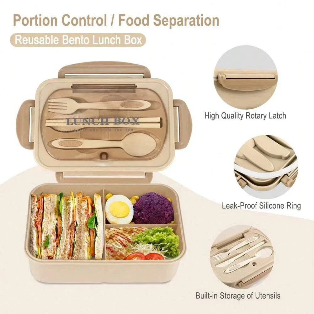Compartment Lunch Box Portable Kids Students Office Bento Box With Fork and Spoon Microwave Food Storage Container for Picnic
