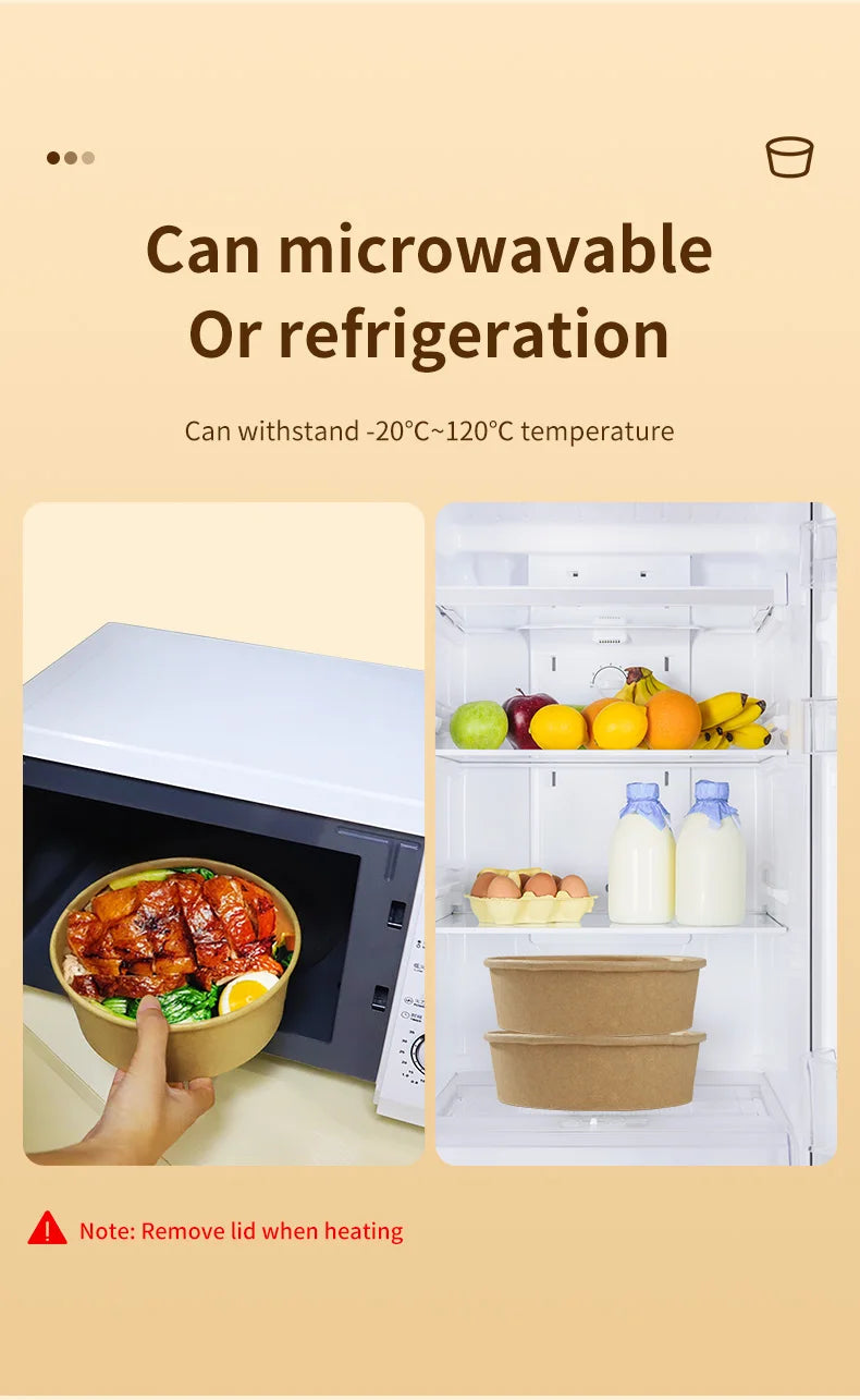 25pcs Disposable Paper Salad Bowls With Transparent Lids, Disposable Round Kraft Paper Food Containers, Party Bowls