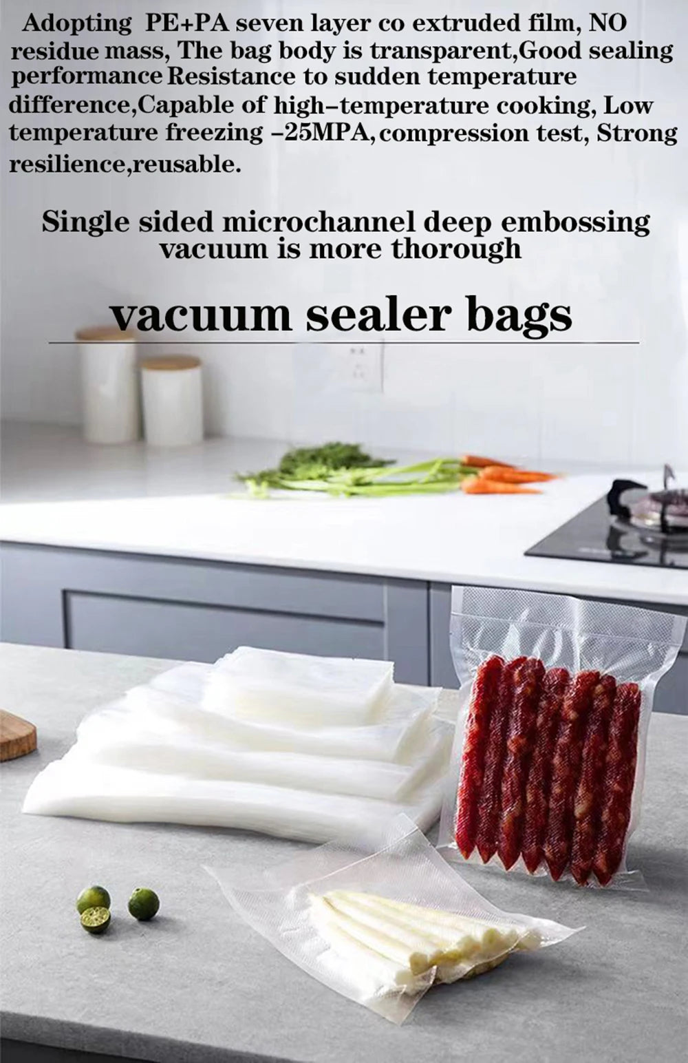 50PCS/Lot BPA-Free Vacuum Food Bags, Vacuum Sealed Storage Bags For Food Storage and Preservation,Reusable Vacuum Sealer Bag