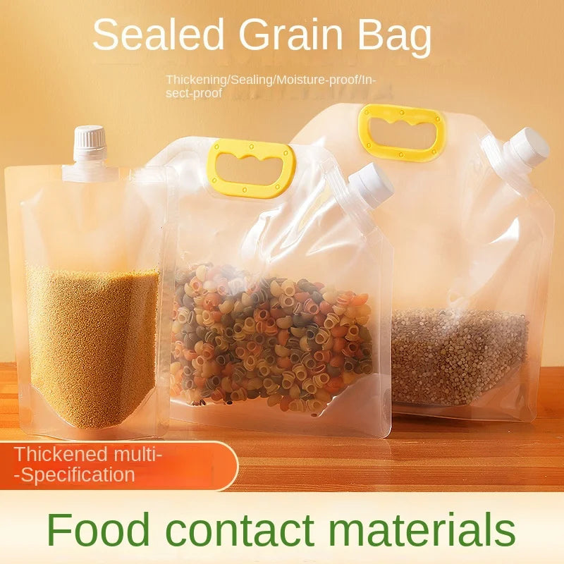 4Pcs Sealed Bags Set Grain Sugar Storage Pouch Kitchen Airtight Containers Bags Food Grade Large Diameter Sealed Pouch Household