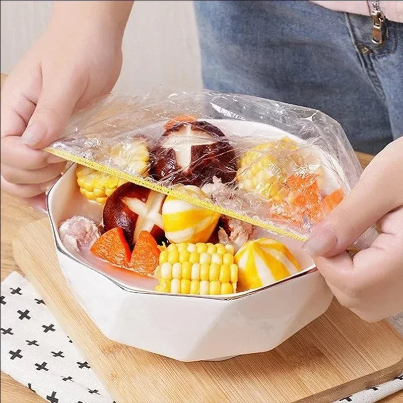 100/50pcs Disposable Food Cover Dust Food Grade Fresh Lids Elastic Plastic Wrap Shower Cap Fruit Food Cover Fresh Keeping Bag