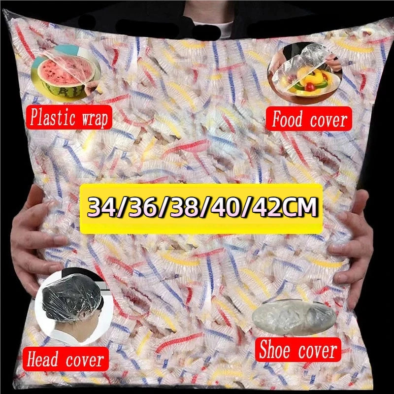 Colorful Disposable Food Cover Dust Food Grade Fresh Lids Elastic Plastic Wrap Shower Cap Fruit Food Cover Fresh Keeping Bag