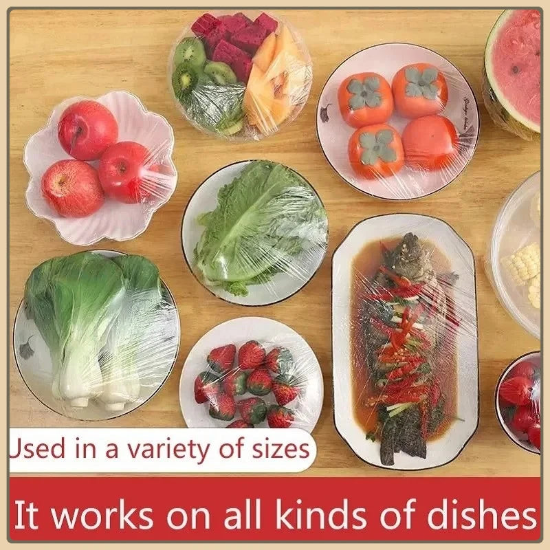 Colorful Disposable Food Cover Dust Food Grade Fresh Lids Elastic Plastic Wrap Shower Cap Fruit Food Cover Fresh Keeping Bag