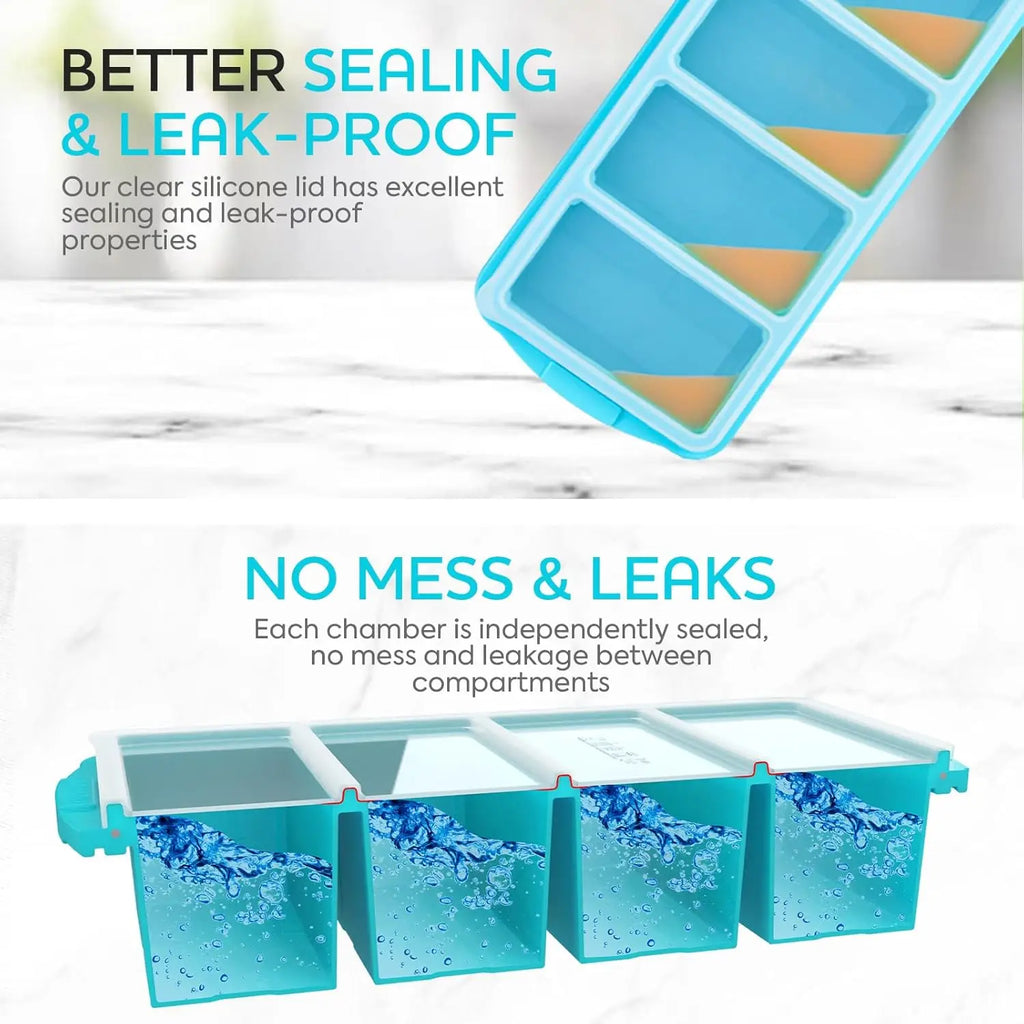 Silicone Freezer Tray With Lid-Soup Freezer Container molds-Extra Large Ice Cube Tray For freezing soup sauces Dishwasher-Safe