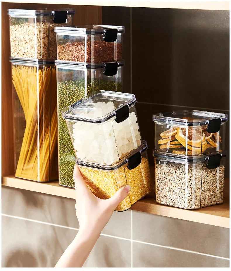 Sealed plastic food storage box cereal candy Dried jars with lid fridge storageTank containers household items kitchen organizer